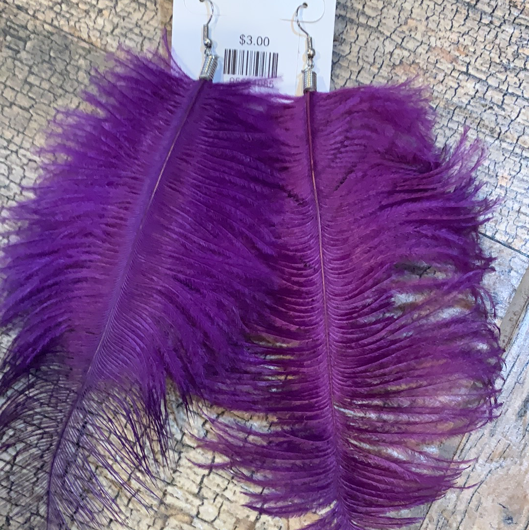 Big Purple Feather Earrings