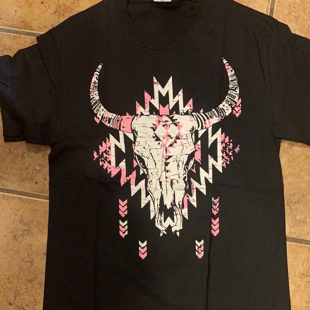 Pink Aztec BullSkull Graphic Tee
