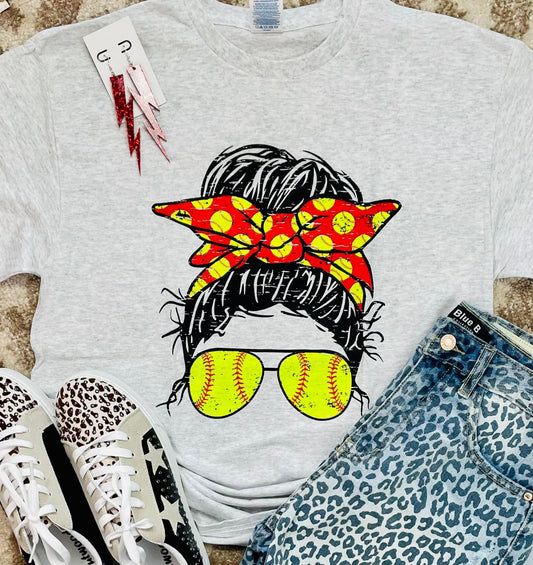 Softball Messy Bun Graphic Tee