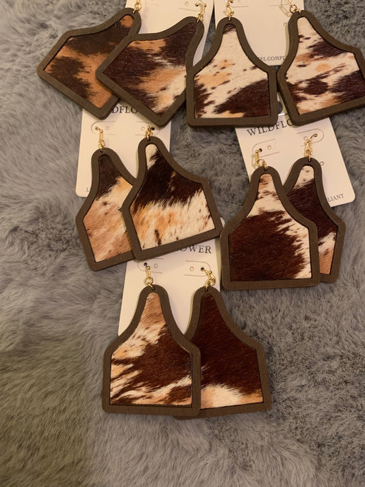 Cow Tag With Hide Earrings
