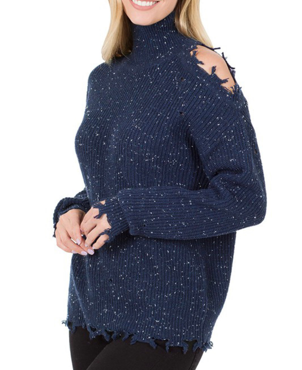 Midnight Sky Cold Shoulder Sweater