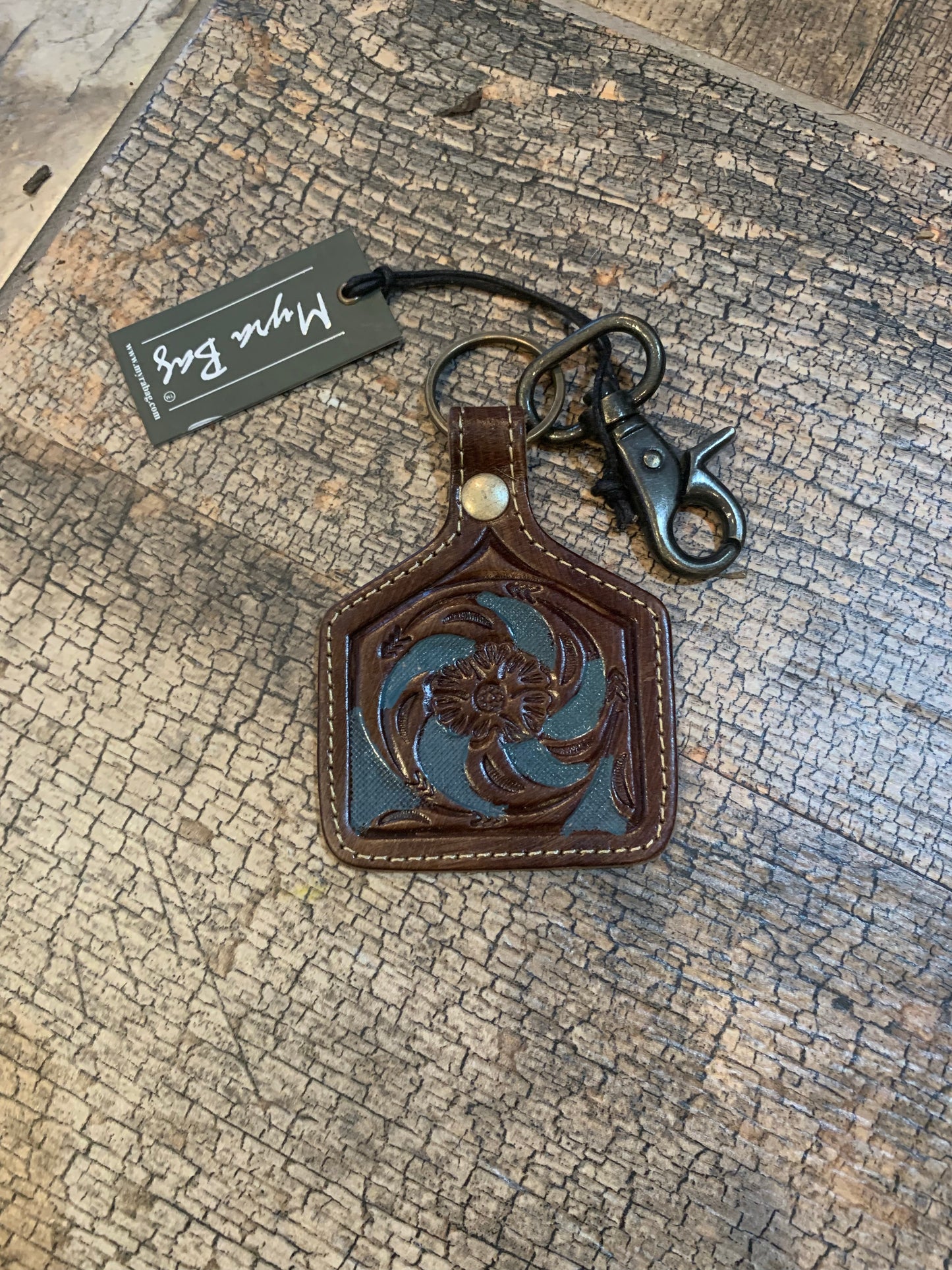 Turquoise Tooled Cow Tag