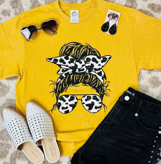 Cow Messy Bun Graphic Tee